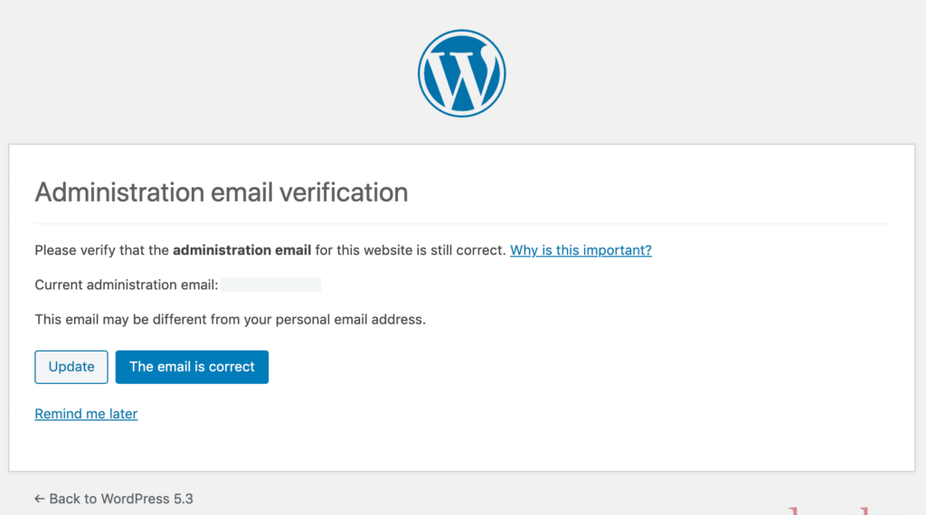 WordPress. Admin email verification