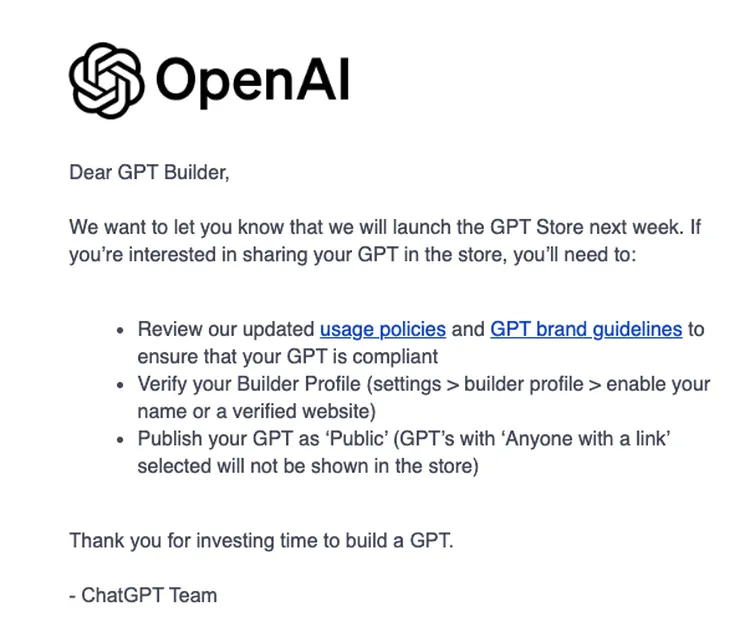 Prossima apertura del GPT Store di OpenAI dopo i Rinvii: Il Mercato per gli Agenti AI Personalizzati si Prepara al Lancio"